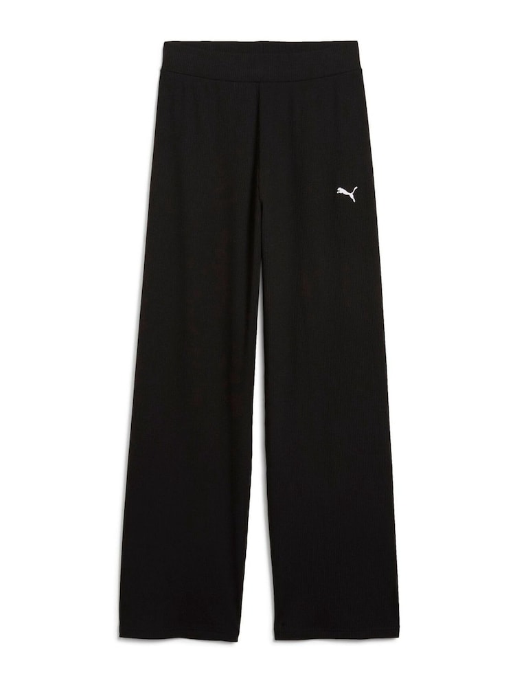 Черный - Puma Womens ESS ELEVATED High-Waist Straight Leg Rib Pants - Image 2 of 3
