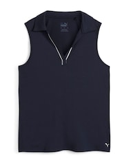 Puma Blue Womens Cloudspun Piped Sleeveless Golf Polo Shirt - Image 1 of 2