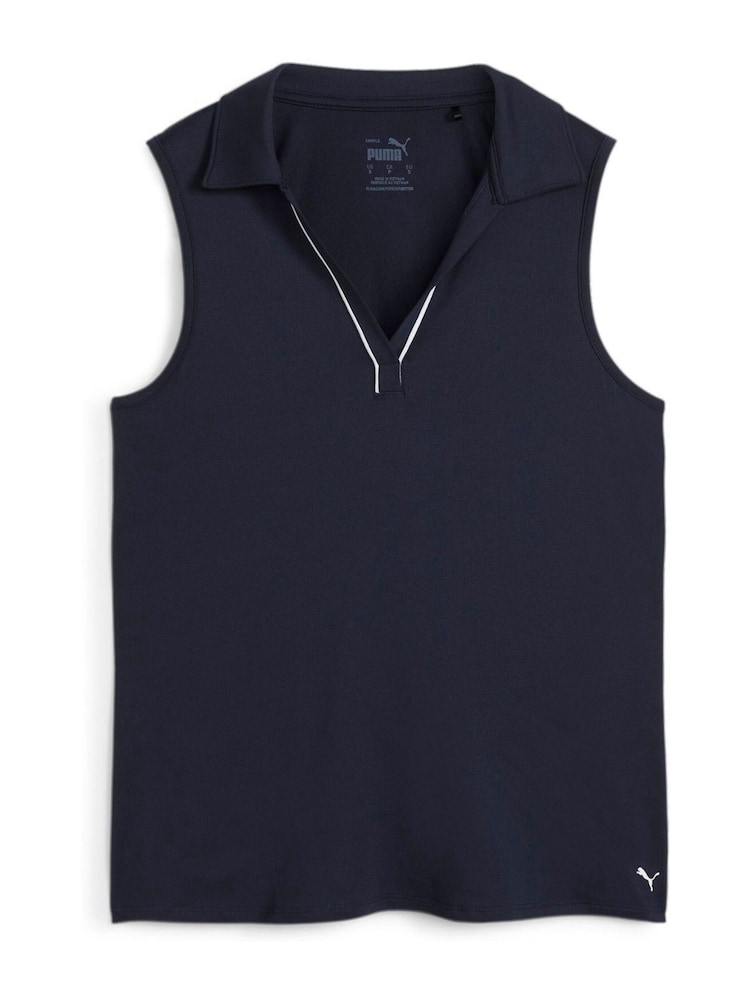 Puma Blue Womens Cloudspun Piped Sleeveless Golf Polo Shirt - Image 1 of 2