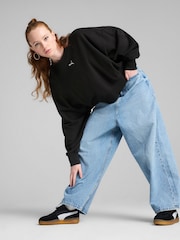 Puma Black Womens WARDROBE ESS Oversized Crew Sweatshirt - Image 3 of 7
