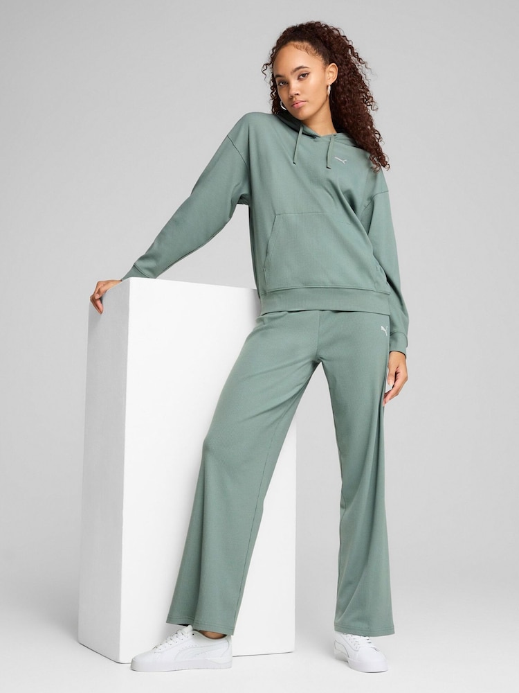 Puma Green Womens ESS ELEVATED Comfort Rib Hoodie - Image 1 of 1