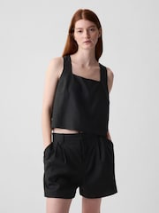 Gap Black Linen Blend Button Back Cropped Vest Top - Image 1 of 4