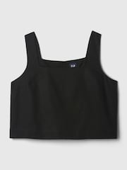 Gap Black Linen Blend Button Back Cropped Vest Top - Image 4 of 4