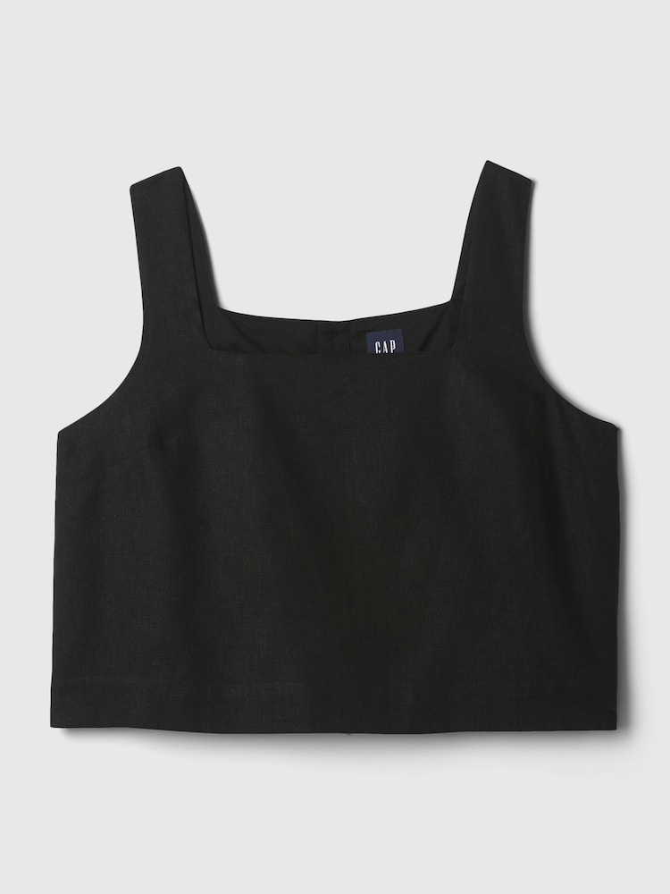 Gap Black Linen Blend Button Back Cropped Vest Top - Image 4 of 4 Gap Black Linen Blend Button Back Cropped Vest Top - Image 4 of 4