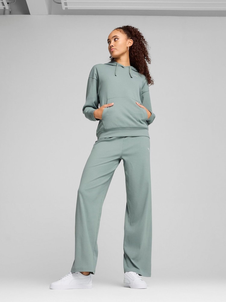 Зеленый - Puma Womens ESS ELEVATED High-Waist Straight Leg Rib Pants - Image 1 of 3