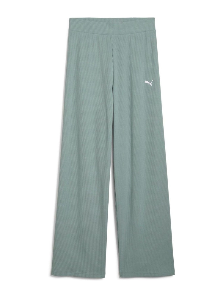Зеленый - Puma Womens ESS ELEVATED High-Waist Straight Leg Rib Pants - Image 2 of 3