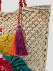 Monsoon Natural Zoe Embroidered Crochet Tote Bag - Image 4 of 4