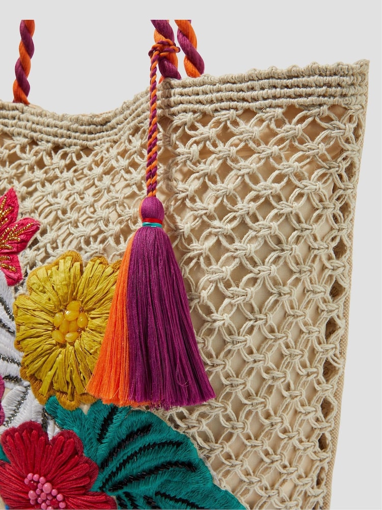 Monsoon Natural Zoe Embroidered Crochet Tote Bag - Image 4 of 4 Monsoon Natural Zoe Embroidered Crochet Tote Bag - Image 4 of 4