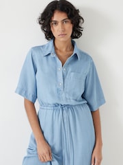 Hush Blue Short Sleeve Chambray Midi Shirt Dress - Image 2 of 5