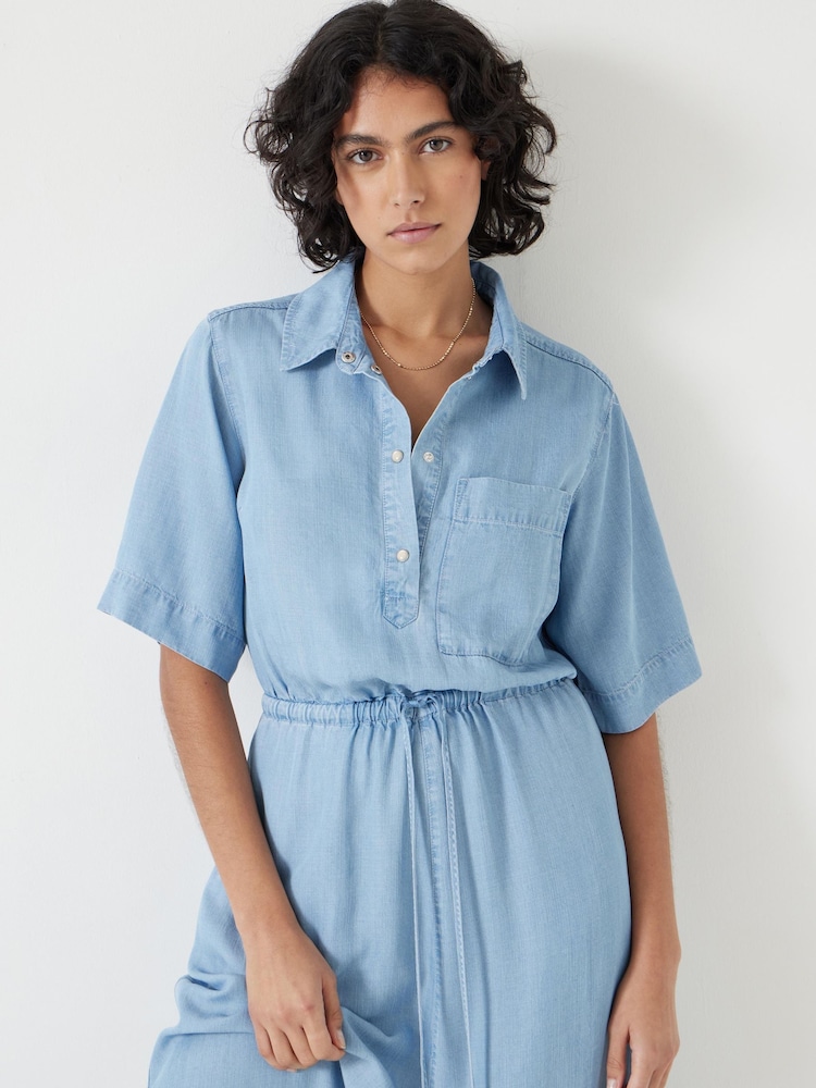 Hush Blue Short Sleeve Chambray Midi Shirt Dress - Image 2 of 5