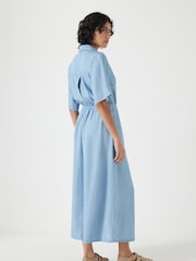 Hush Blue Short Sleeve Chambray Midi Shirt Dress - Image 3 of 5