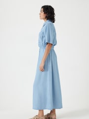 Hush Blue Short Sleeve Chambray Midi Shirt Dress - Image 4 of 5