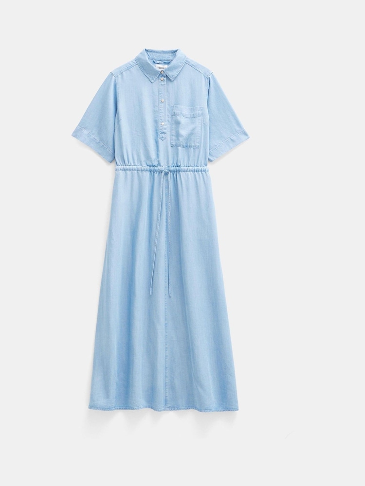 Hush Blue Short Sleeve Chambray Midi Shirt Dress - Image 5 of 5