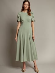 Monsoon Green Belle Bow Sleeve Midi Dress - Image 1 of 5