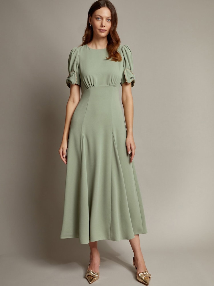 Monsoon Green Belle Bow Sleeve Midi Dress - Image 1 of 5