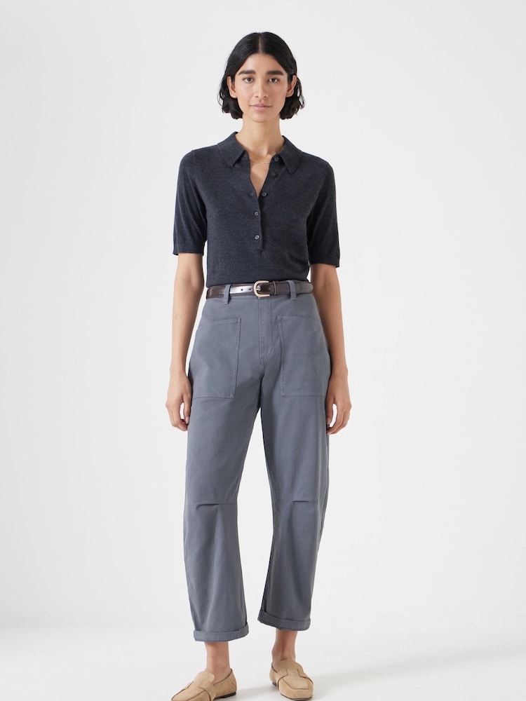 Hush Grey Fine Knit Short Sleeve Polo Top - Image 2 of 5