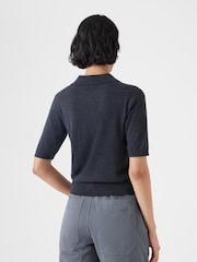 Hush Grey Fine Knit Short Sleeve Polo Top - Image 3 of 5