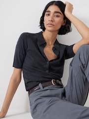 Hush Grey Fine Knit Short Sleeve Polo Top - Image 4 of 5