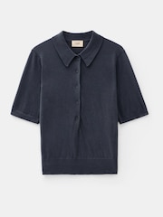 Hush Grey Fine Knit Short Sleeve Polo Top - Image 5 of 5
