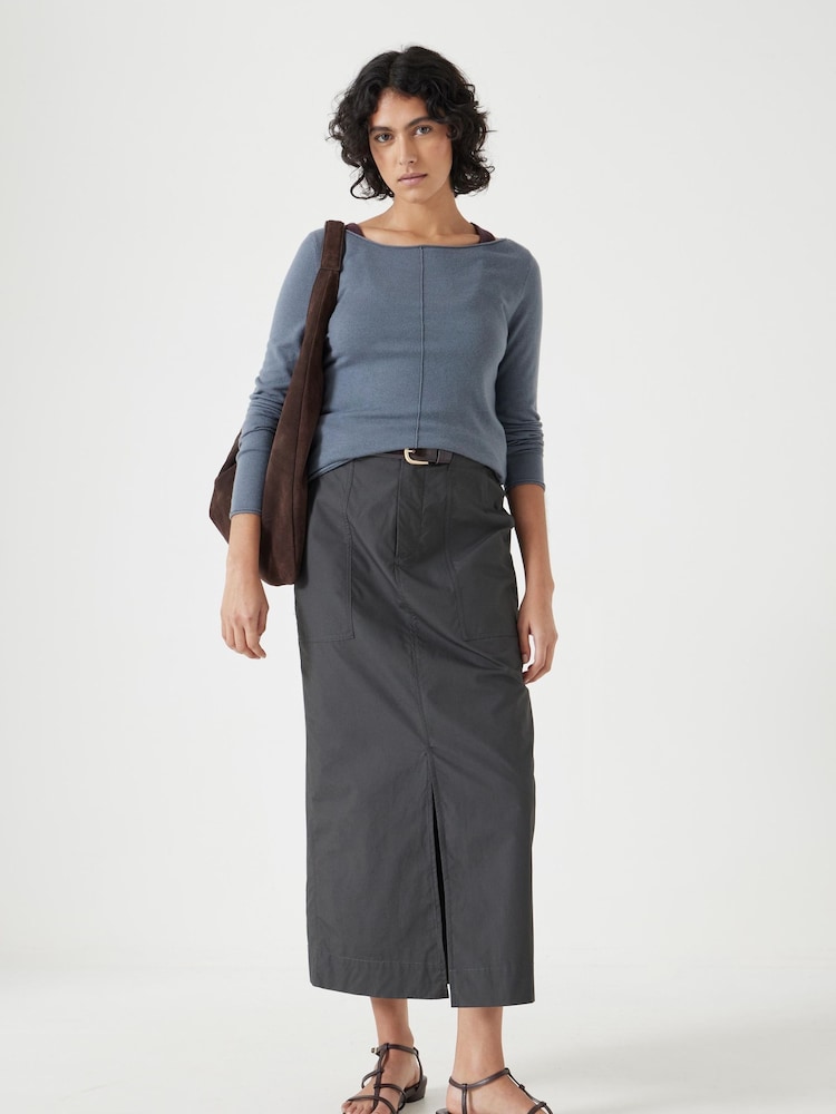 Hush Black Paper Column 100% Cotton Midi Skirt - Image 1 of 5
