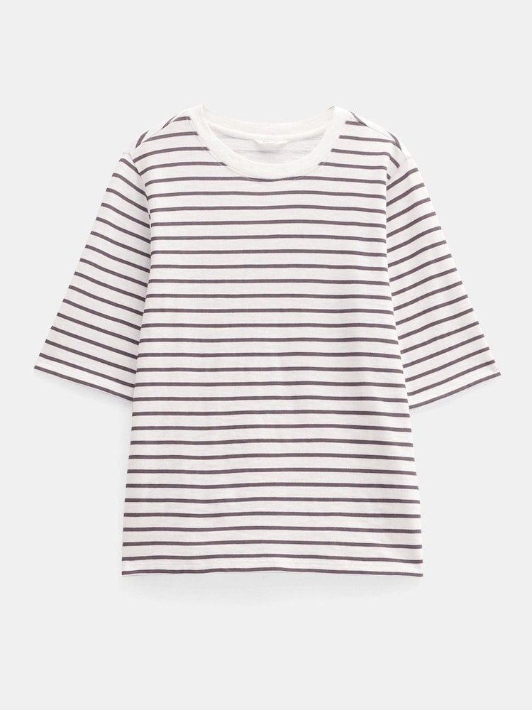 Hush Off White Sora Striped Relaxed 100% Cotton T-Shirt - Image 7 of 7