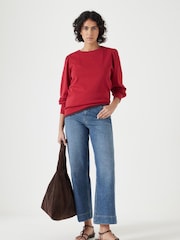 Hush Red Chrome Emily Puff Sleeve 100% Cotton Jersey Top - Image 3 of 6