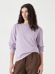 Hush Purple Emily Puff Sleeve 100% Cotton Jersey Top - Image 1 of 6
