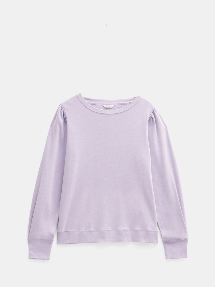 Hush Purple Emily Puff Sleeve 100% Cotton Jersey Top - Image 6 of 6