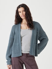 Hush Blue Knitted Edge to Edge Stitch Cardigan - Image 1 of 5