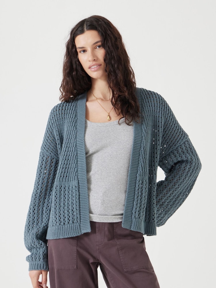 Hush Blue Knitted Edge to Edge Stitch Cardigan - Image 1 of 5