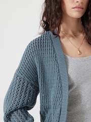 Hush Blue Knitted Edge to Edge Stitch Cardigan - Image 4 of 5