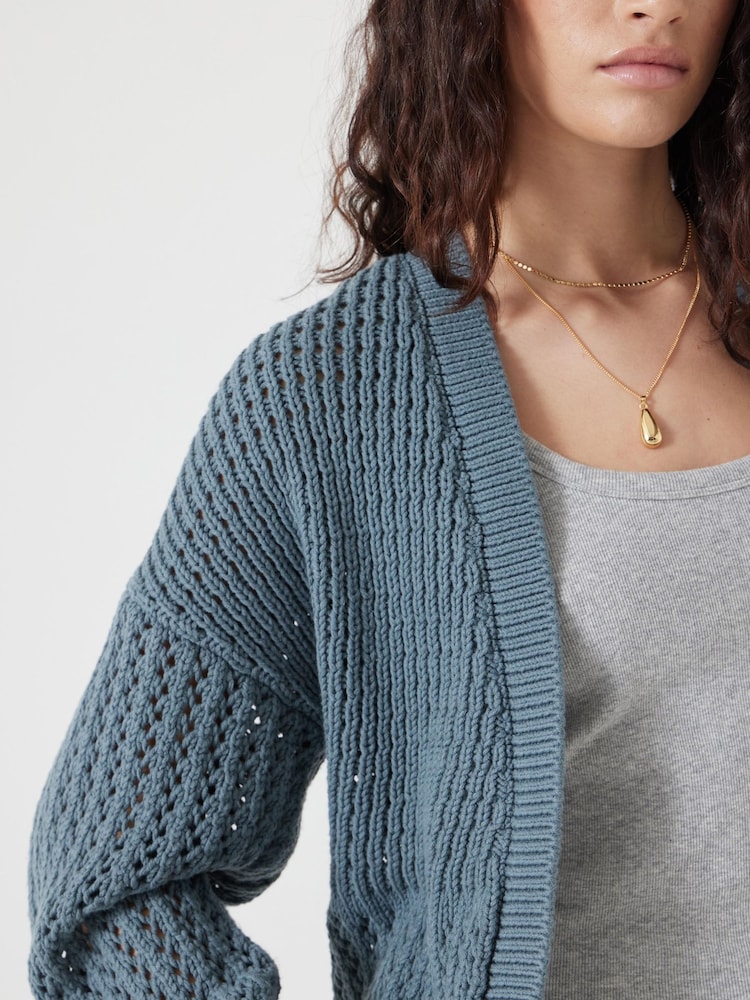 Hush Blue Knitted Edge to Edge Stitch Cardigan - Image 4 of 5