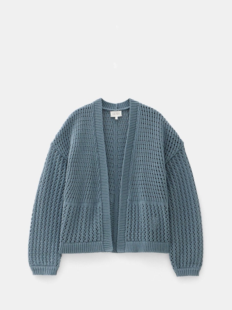Hush Blue Knitted Edge to Edge Stitch Cardigan - Image 5 of 5