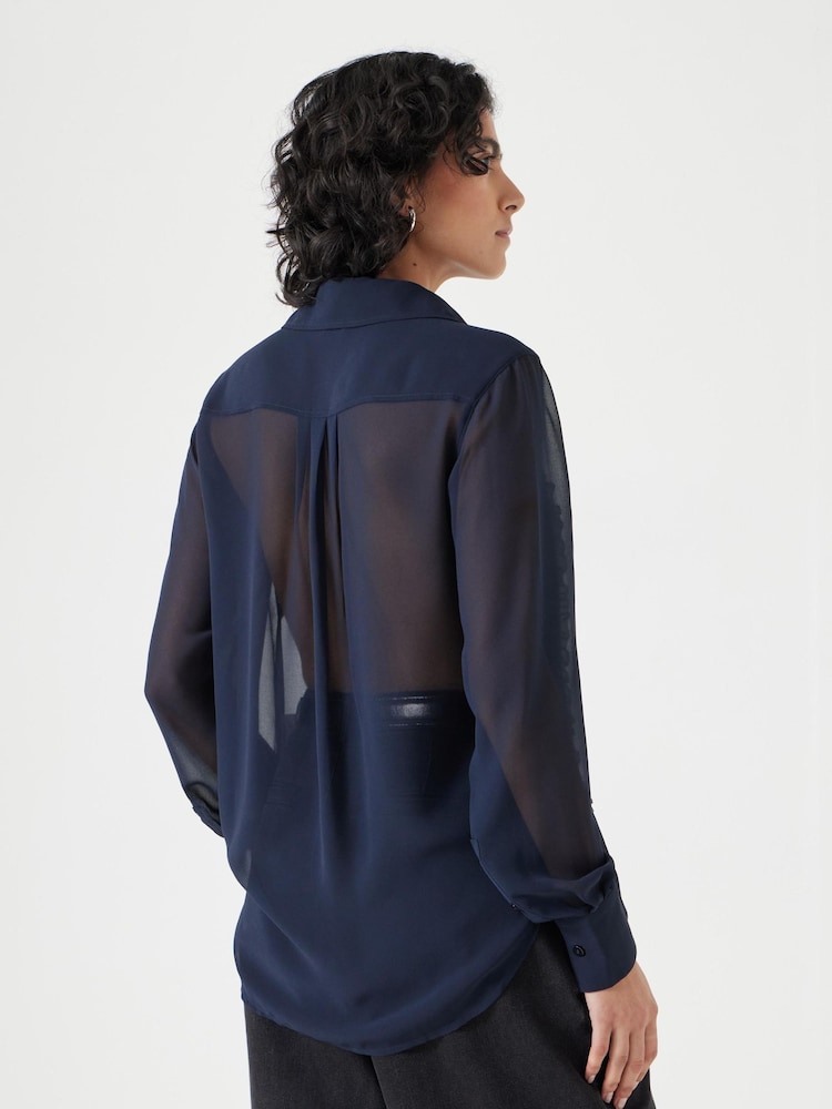 Hush Blue Long Sleeve Ruffle Sheer Shirt - Image 3 of 5
