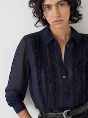 Hush Blue Long Sleeve Ruffle Sheer Shirt - Image 4 of 5