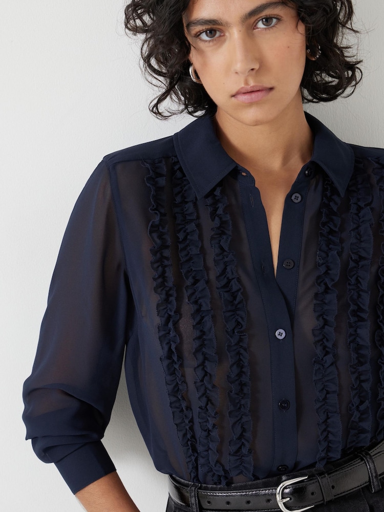 Hush Blue Long Sleeve Ruffle Sheer Shirt - Image 4 of 5