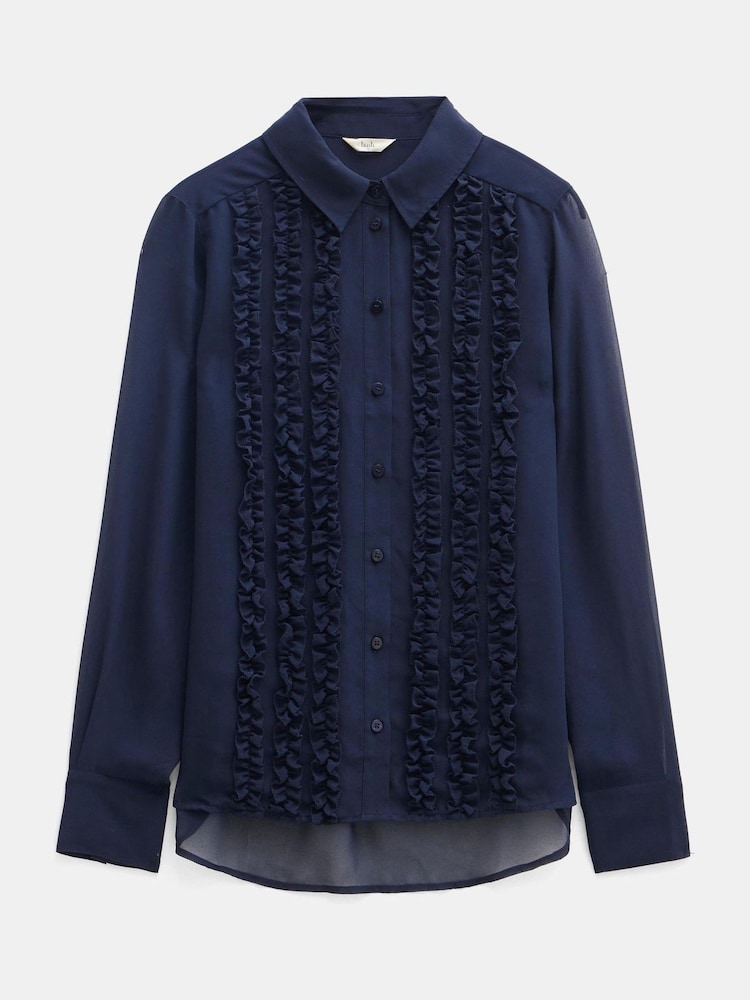Hush Blue Long Sleeve Ruffle Sheer Shirt - Image 5 of 5