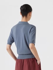 Hush Blue Fine Knit Short Sleeve Polo Top - Image 3 of 5