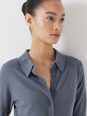Hush Blue Fine Knit Short Sleeve Polo Top - Image 4 of 5