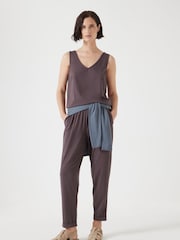 Hush Brown Cropped Jersey Jumpsuit - Image 1 of 7