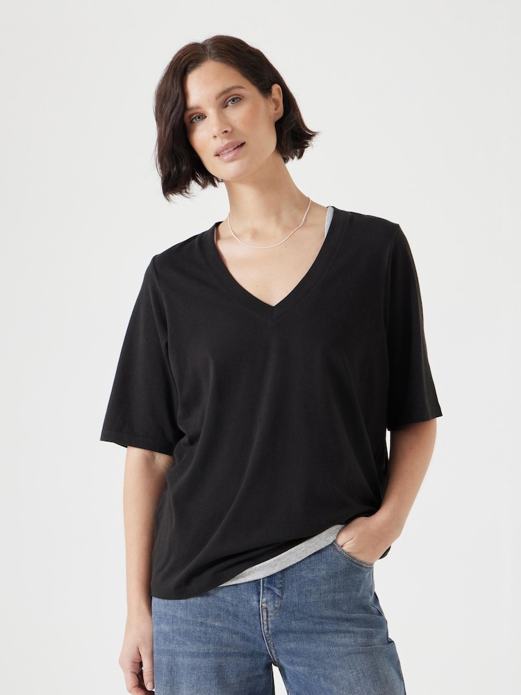 Negru - Tricou drapat cu decolteu în V Hush Reece - Image 4 of 5