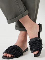 Hush Black Leather Fringe Sandals - Image 1 of 5