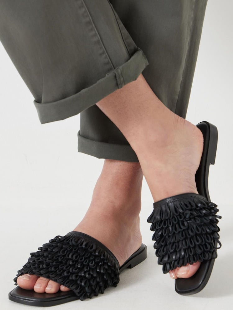 Hush Black Leather Fringe Sandals - Image 1 of 5