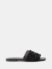 Hush Black Leather Fringe Sandals - Image 2 of 5
