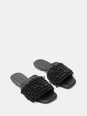 Hush Black Leather Fringe Sandals - Image 3 of 5
