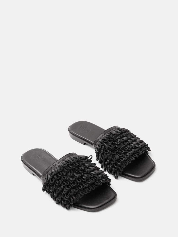 Hush Black Leather Fringe Sandals - Image 3 of 5