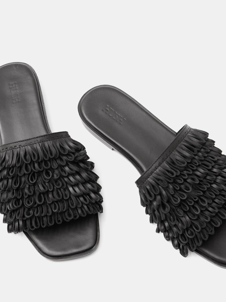 Hush Black Leather Fringe Sandals - Image 4 of 5