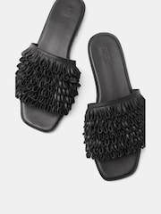 Hush Black Leather Fringe Sandals - Image 5 of 5