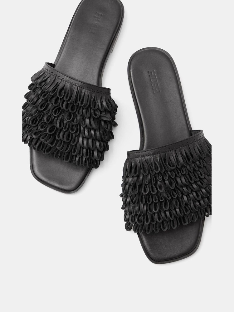 Hush Black Leather Fringe Sandals - Image 5 of 5