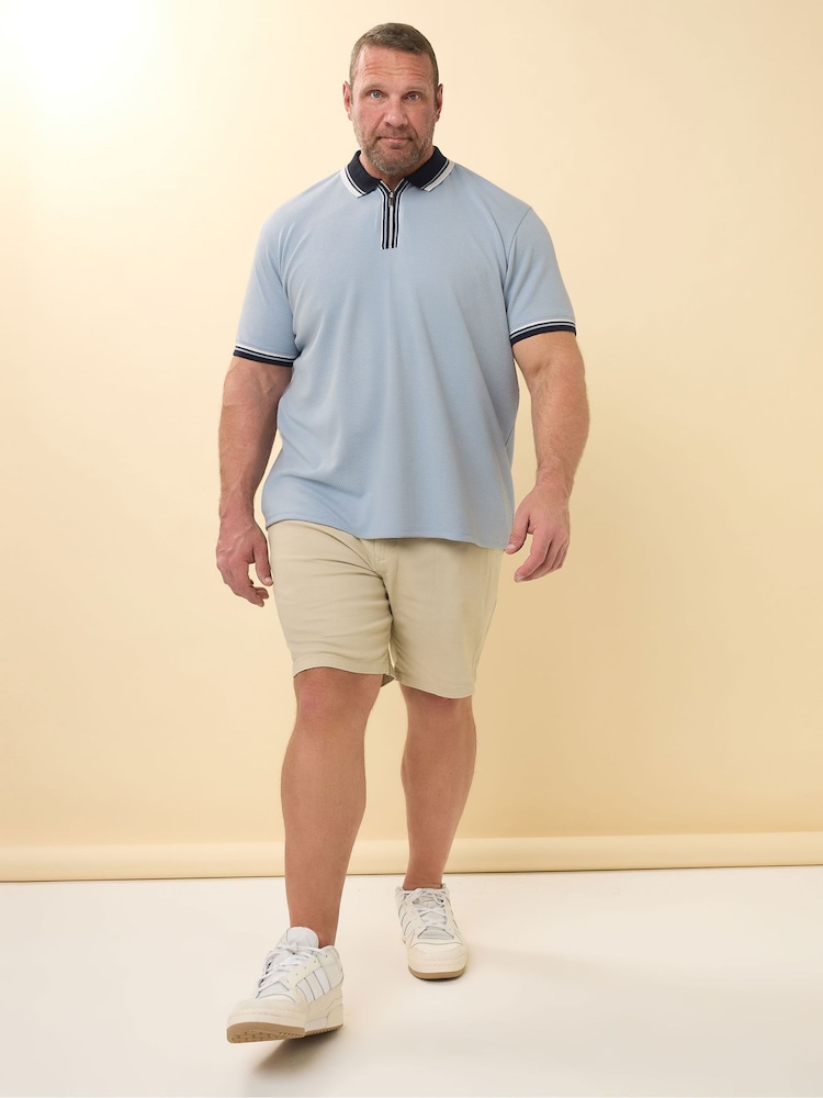 BadRhino Big & Tall Blue Seersucker Zip Polo Shirt - Image 2 of 6
